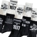 Matching basketball team socks with custom logo on the back