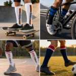 Knee high athletic socks worn for skateboarding cycling basketball and soccer