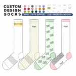 Custom knee high sock design options with colors logo placement and personalized packaging