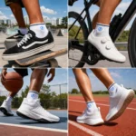 White custom logo ankle athletic socks for skateboarding, cycling, basketball, and running
